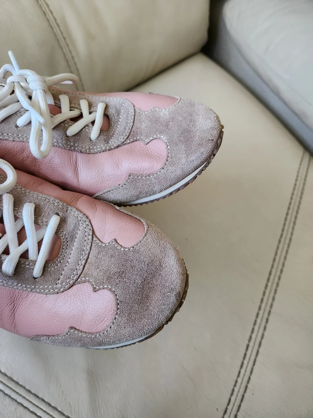 Tory Burch Pink Leather & Taupe Suede Logo Sneakers